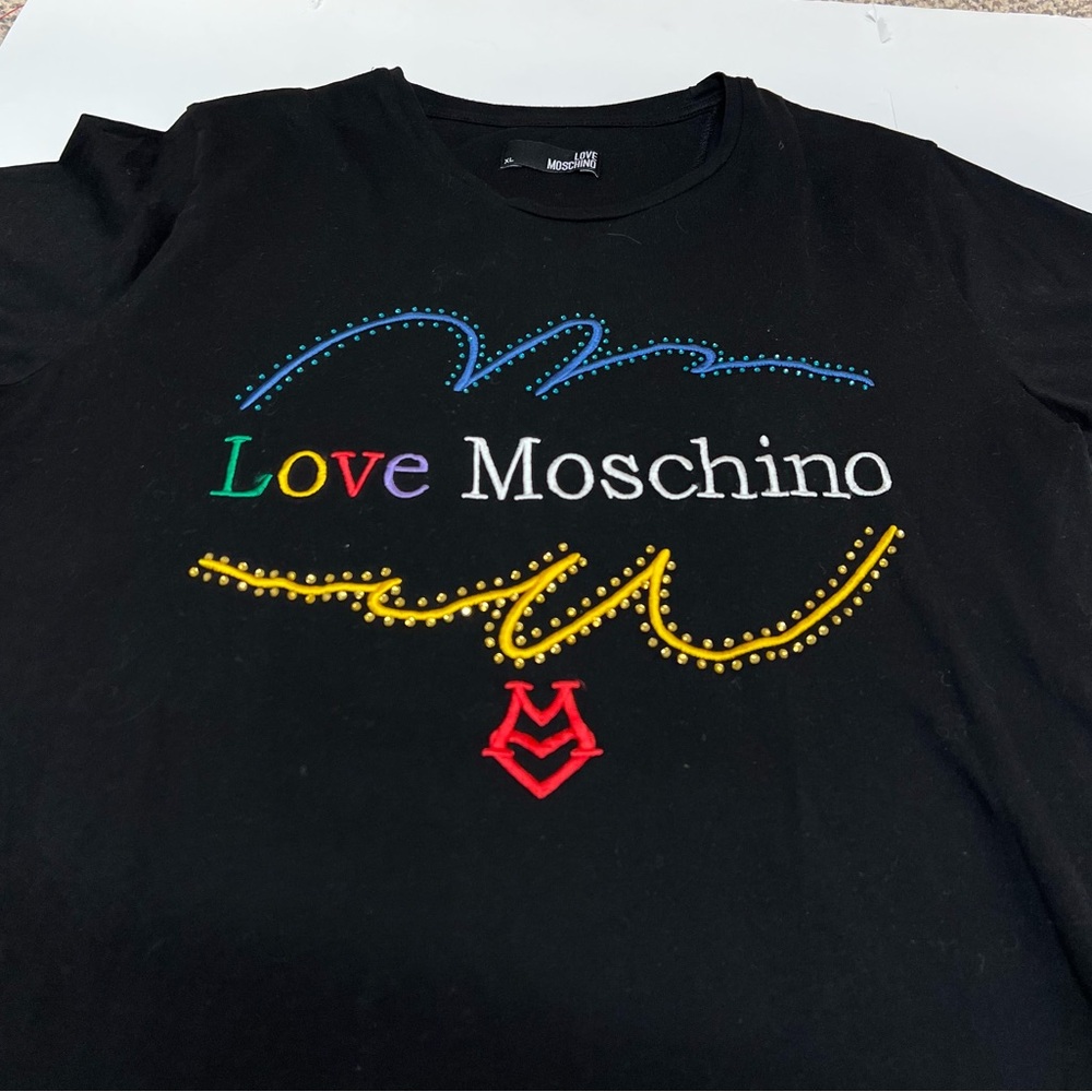 Love Moschino Black and Rainbow Rhinestone T-Shirt Size XL - Picture 9 of 10